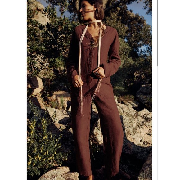 Zara Full Length Linen Jumpsuit S - Picture 2 of 8